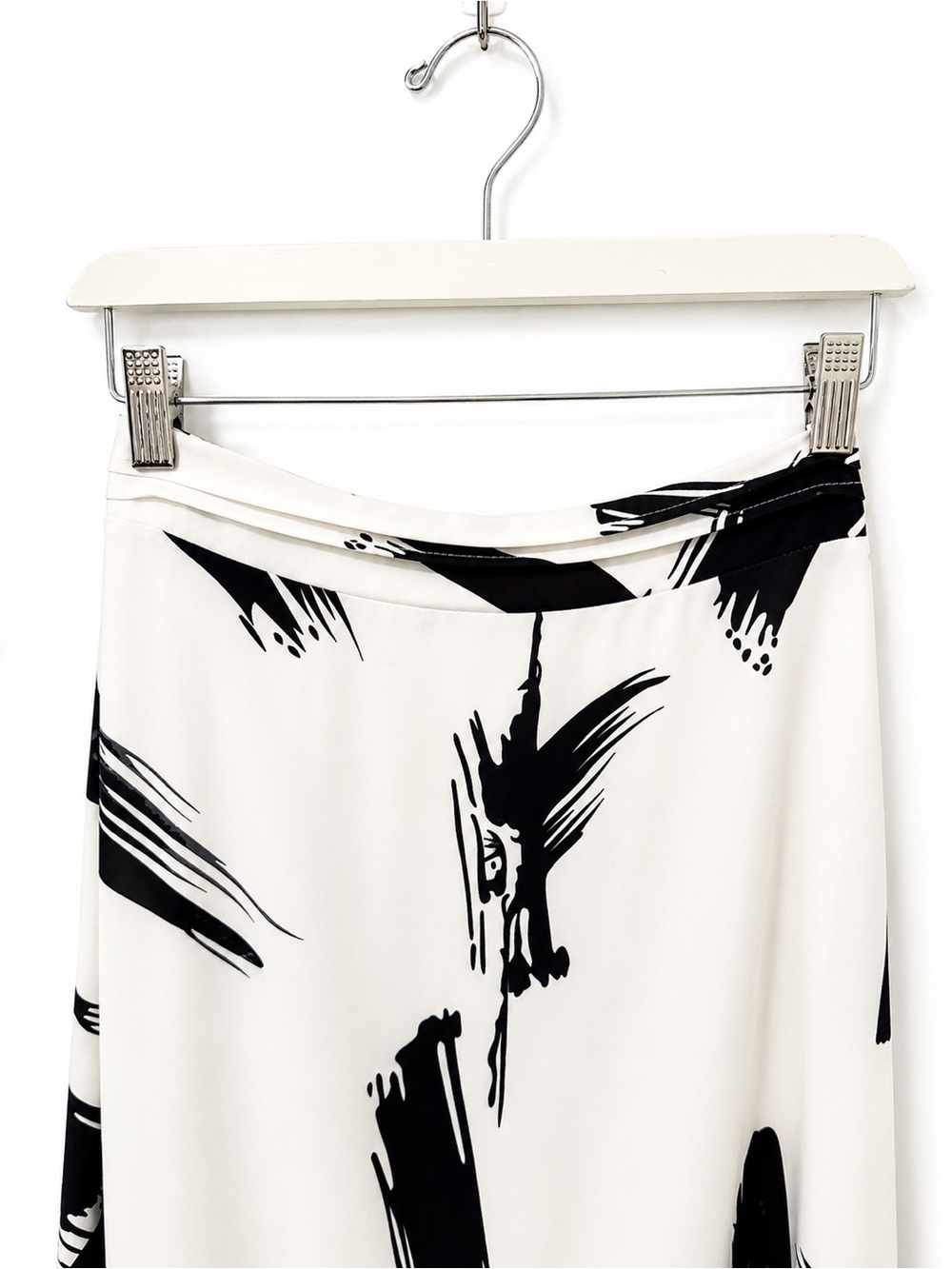 Black & Ivory Maxi Skirt with Slits Sz L Boho Chic Spring Summer Minimalist - Picture 4 of 11